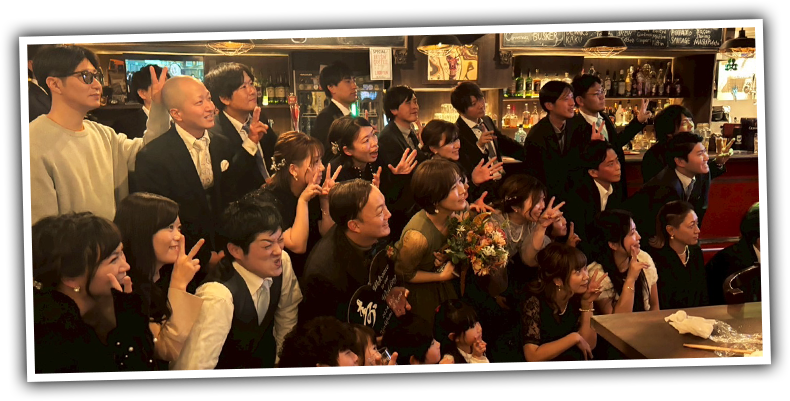Customers taking a group photo